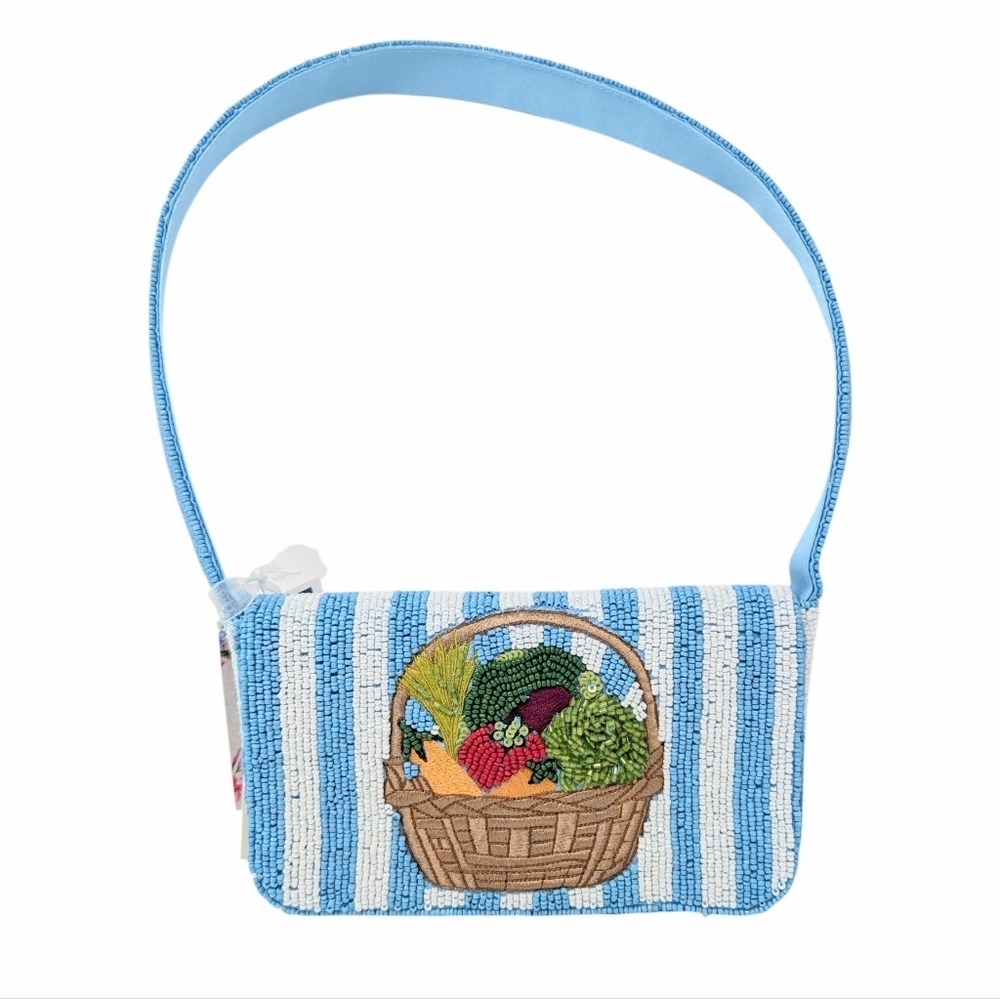 Viral TikTok Vegetable Basket Beaded Bag NWT Farmers Market Stripes